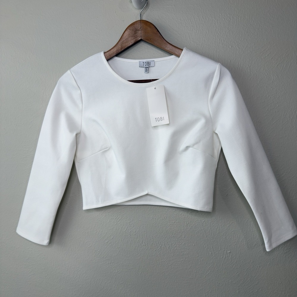 Tobi Womans S Crop Top Long Sleeve Cross Waist Fitted Minimalist Staple Everyday - Picture 2 of 7